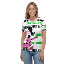 Load image into Gallery viewer, No Bullying Here! Pink and White All-Over Women&#39;s T-shirt
